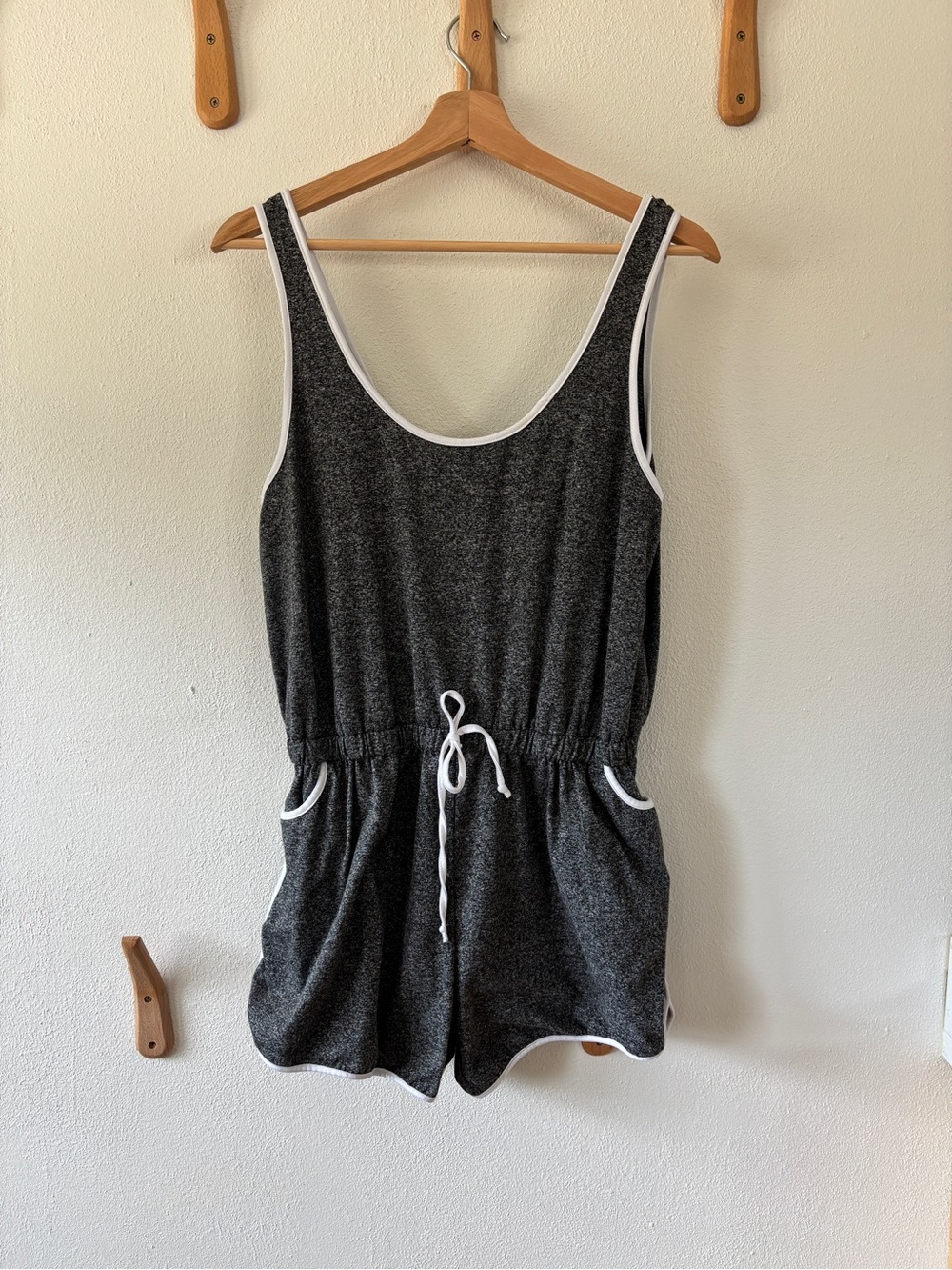 Charcoal Gray Romper with White Trim